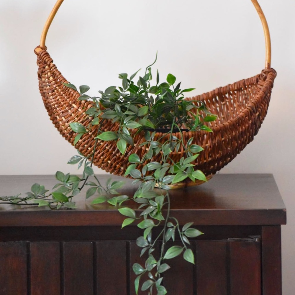 Elegant Brown Woven Basket with Bamboo Handle